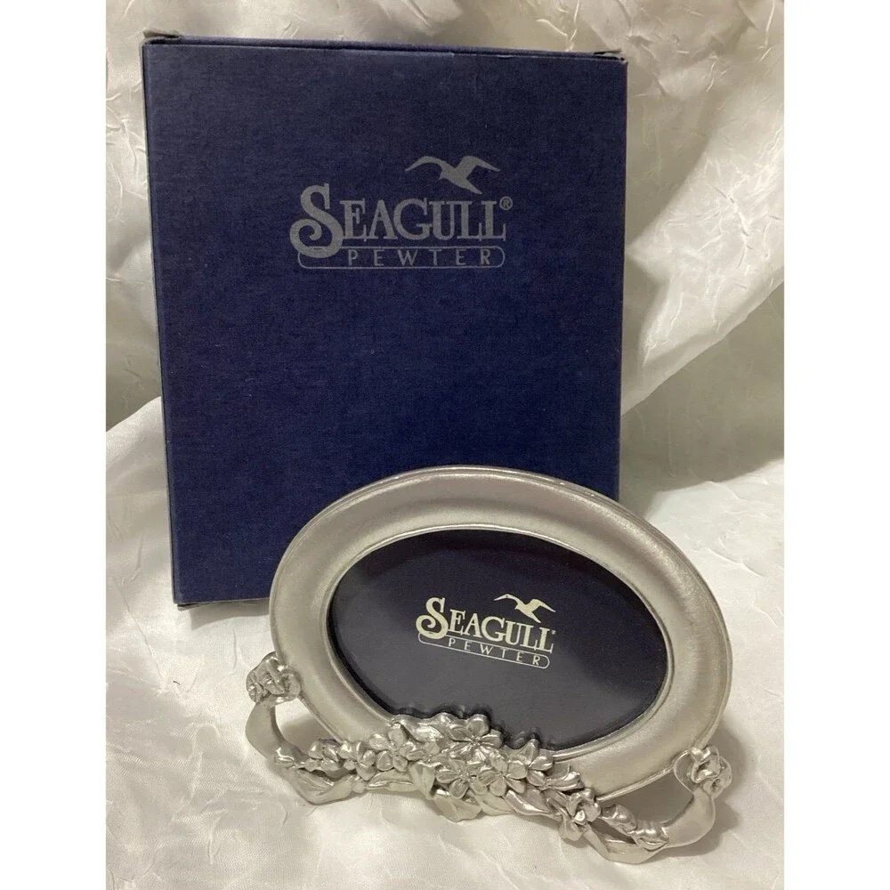 SEAGULL Fine Pewter Mini Floral Picture Frame with Stand New in Box Signed